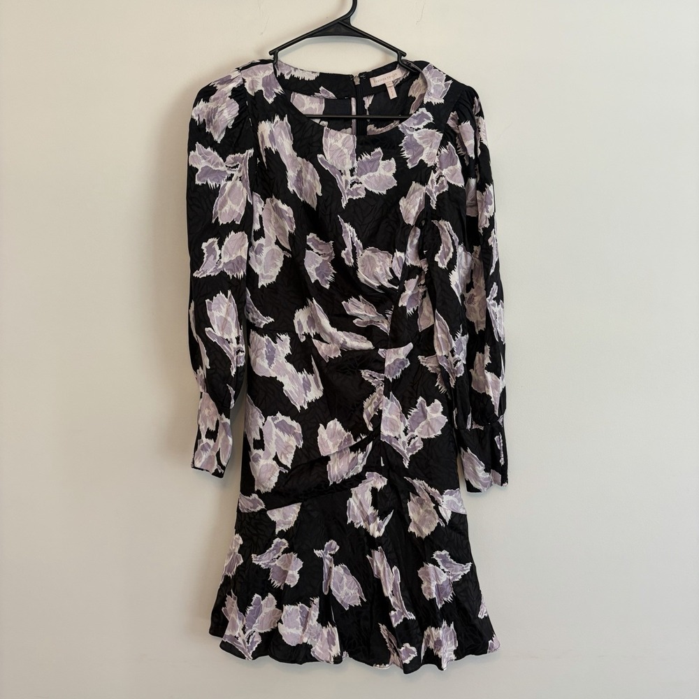Rebecca Taylor 2 Ikat Blossom Floral Silk Jacquard Dress Black Cocktail Feminine